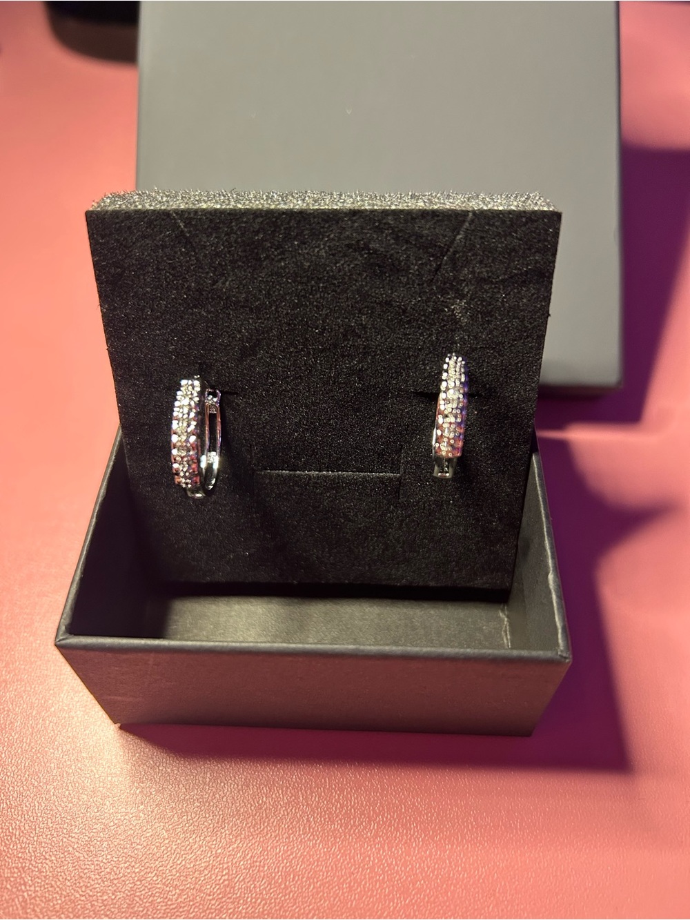 Sterling Silver Pavé Hoop Earrings with Clear Diamond- Silver